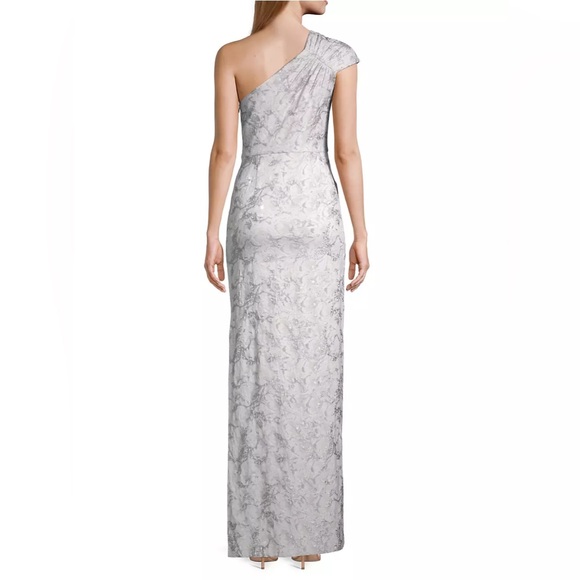 Aidan Mattox Metallic Silver One Shoulder Gown size 0 - Picture 5 of 6